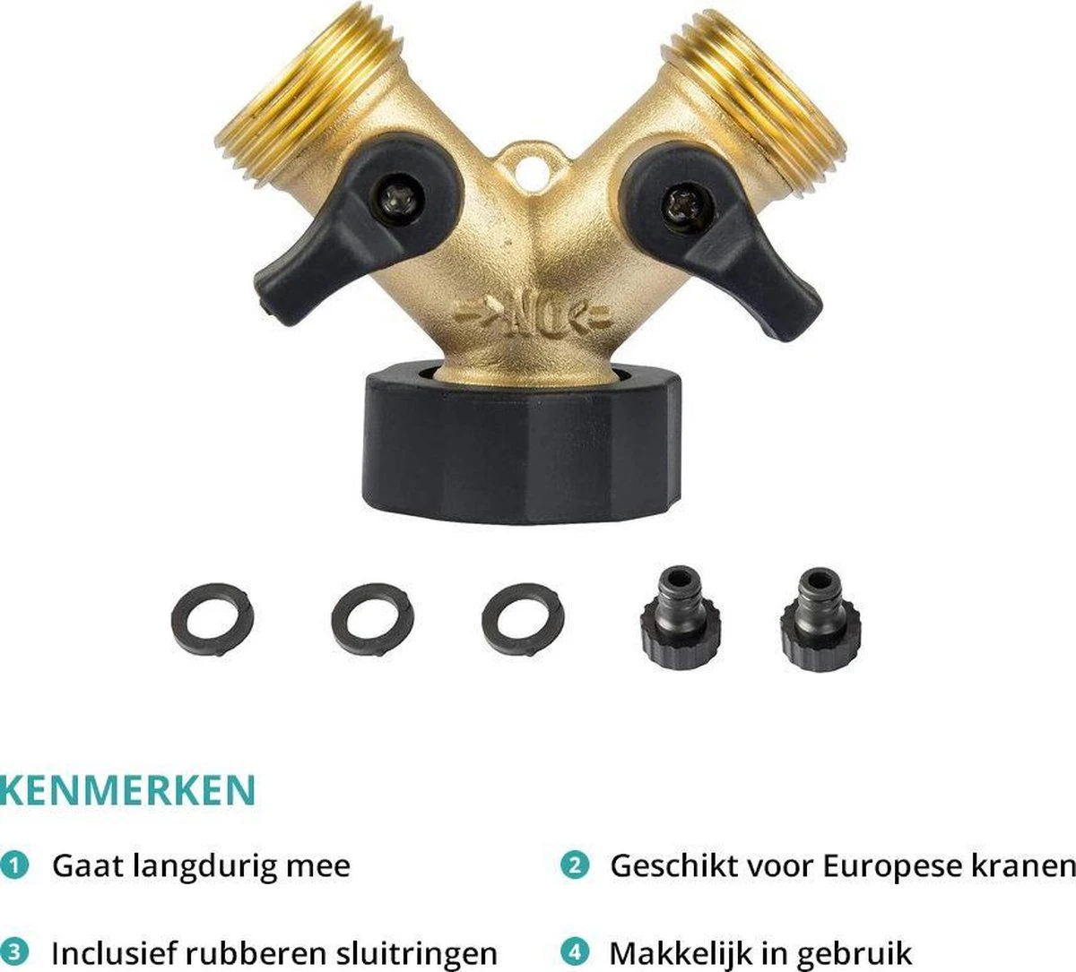 Sens Design Waterverdeler 2-weg – Messing – Past Op Europese Kranen - Afbeelding 2