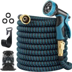 Strex Flexibele Tuinslang 15M Met Sproeikop - Uitrekbaar - Incl. Koppelingen, Ophanghaak & Opbergzak