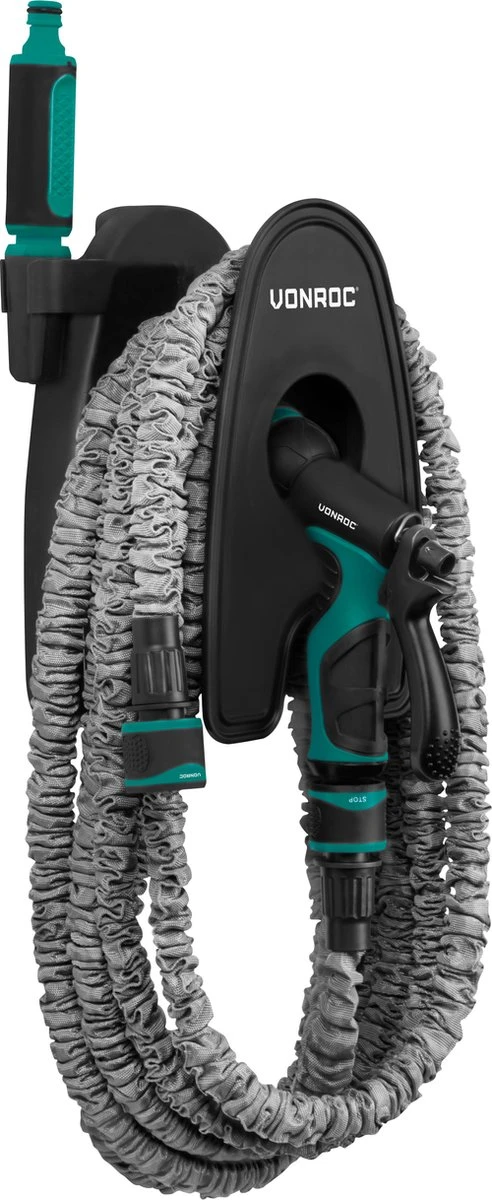 VONROC Tuinslang – Uitrekbare Tuinslang 20 Meter – Incl. Aansluitingen, Muursteun, Spuitstuk En Broespistool - Afbeelding 2